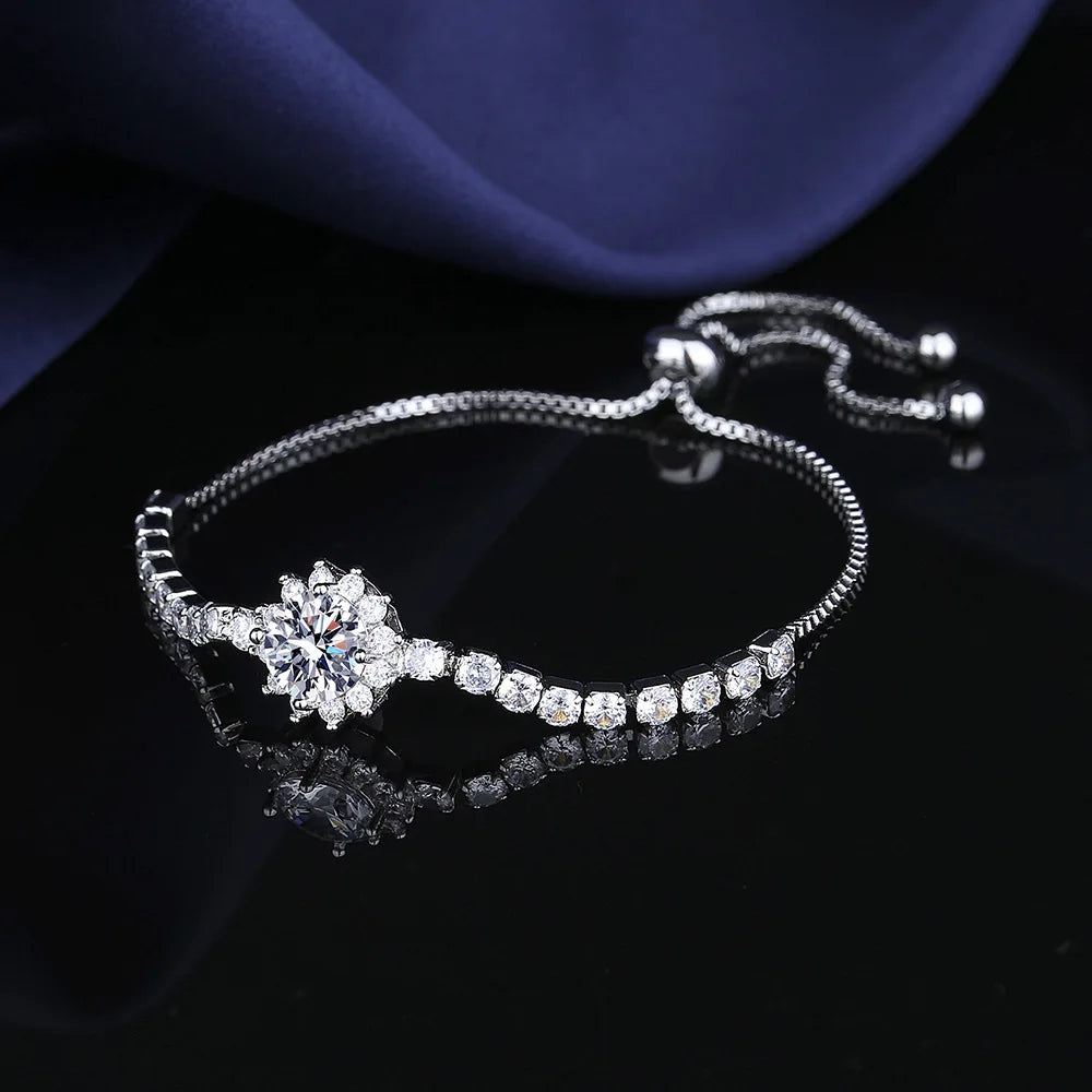 925 Sterling Silver Bracelet Moissanite Sunflower Bracelet Two Carats Hand Jewelry Women Pull-Out Style