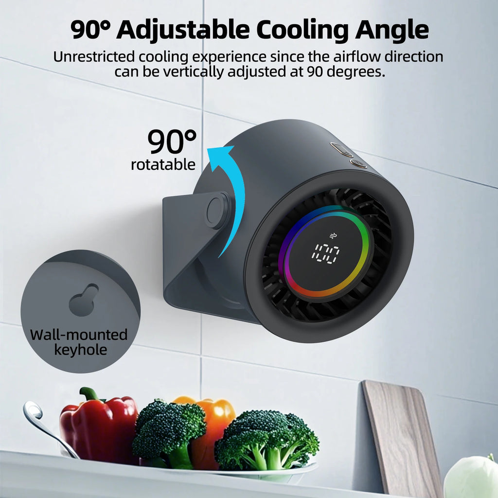 GOOJODOQ Desktop Fan 4000mAh Silent Adjustable Speed Air Circulation Fan 100 Speeds with Digital Display Wall Mountable