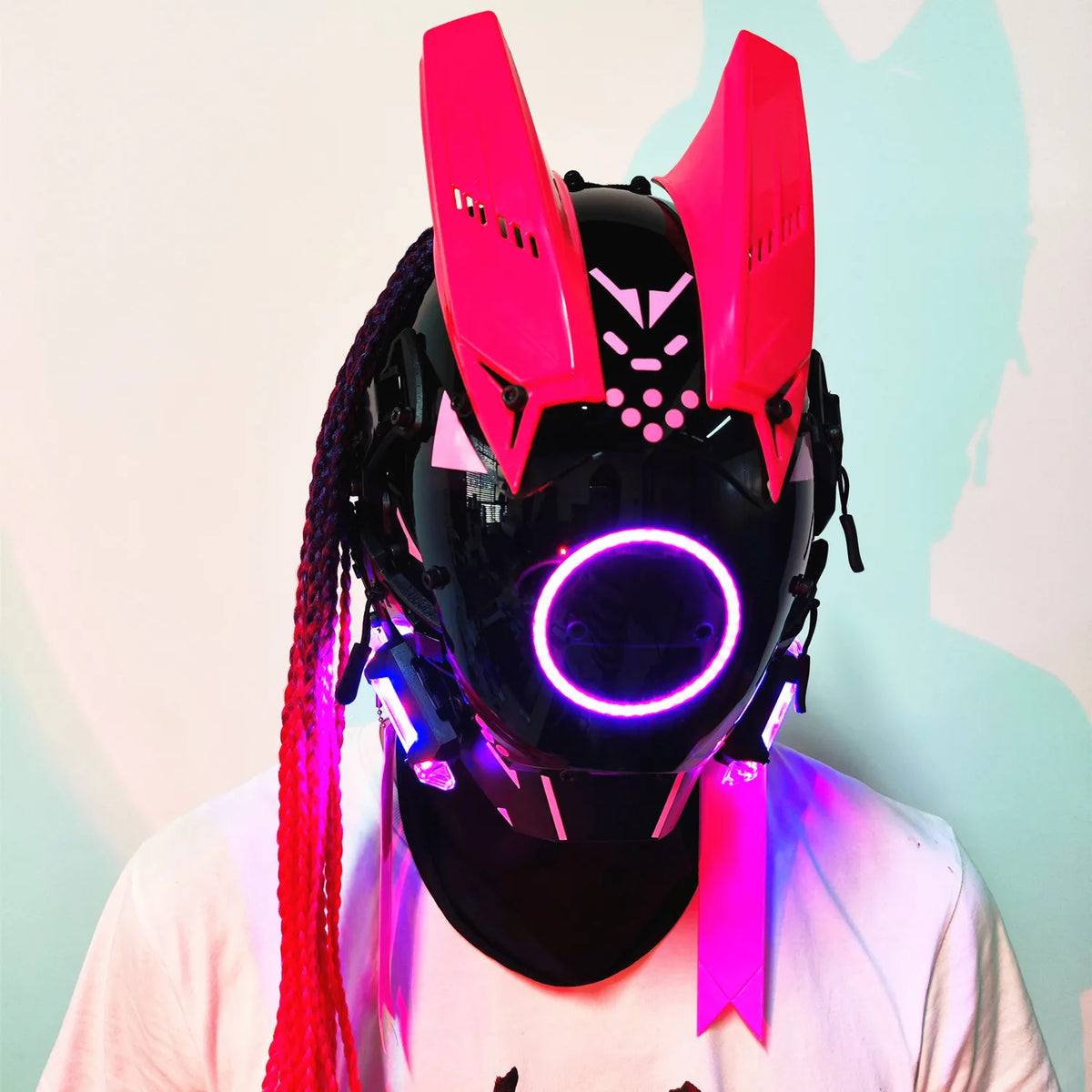Cyber punk Mask LED Hairstyle Braid Halloween Christmas Role Playing Helmet Party Adult Gift ﻿