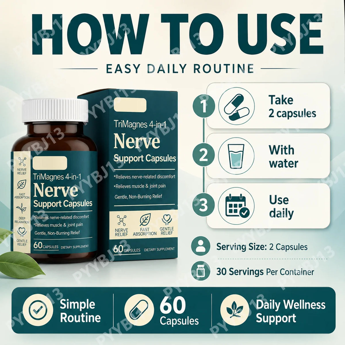 4-in-1 Magnesium Nerve Support Capsules with Citrate Glycinate Malate & Turmeric Extract, 60 CT, Fast Absorption Formula
