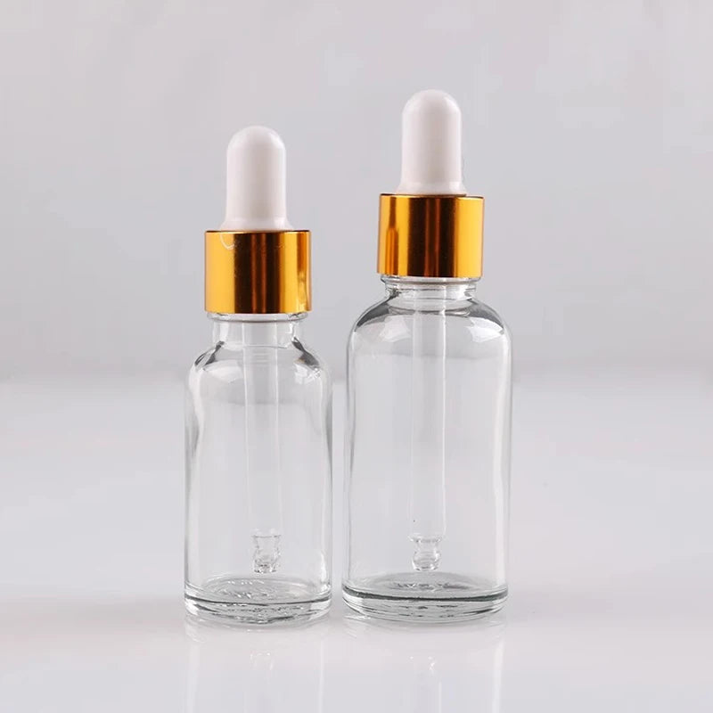 10pcs/lot  Lab Clear Glass Dropper Bottle with Golden Circle Cap 5ml 10ml 15ml 20ml 30ml 50ml 100ml
