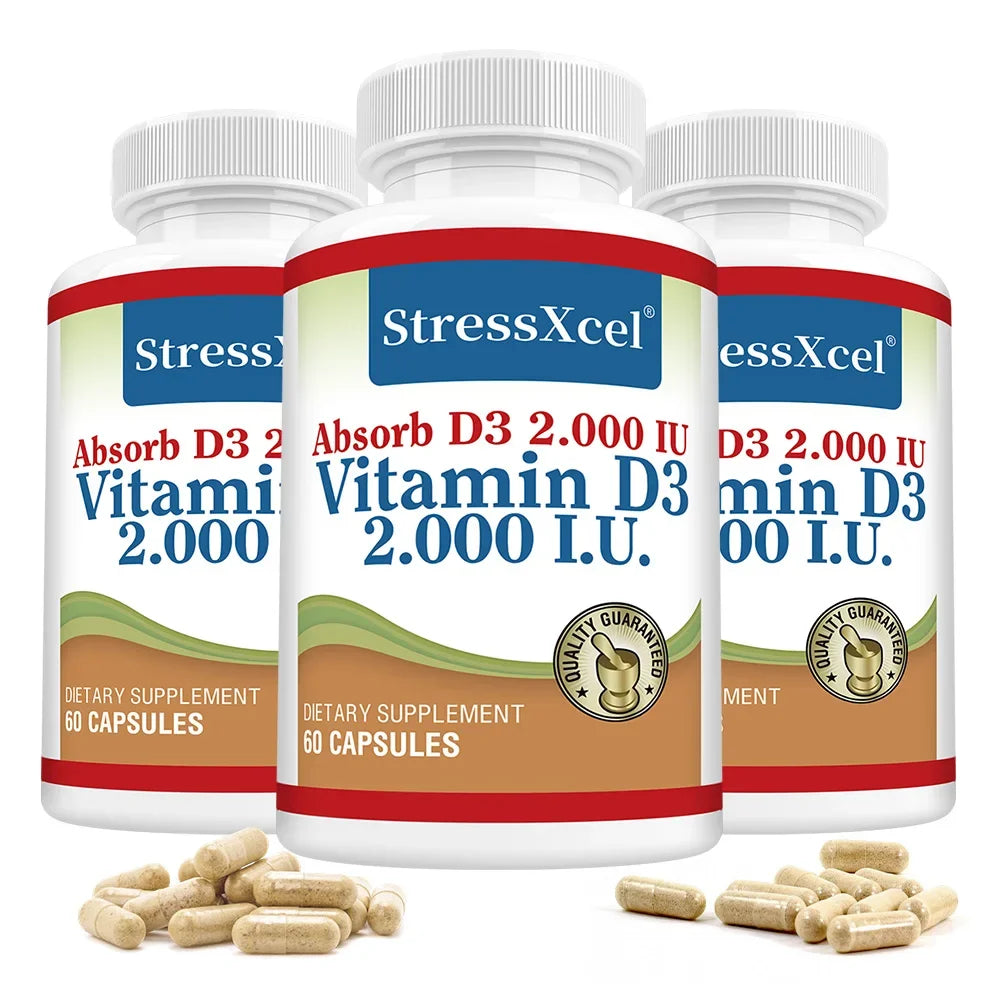 High Potency Vitamin D3 2000IU Capsules, Immune Support, Bone Health, Muscle Function, Whole-Body Wellness, Non-GMO Gluten Free