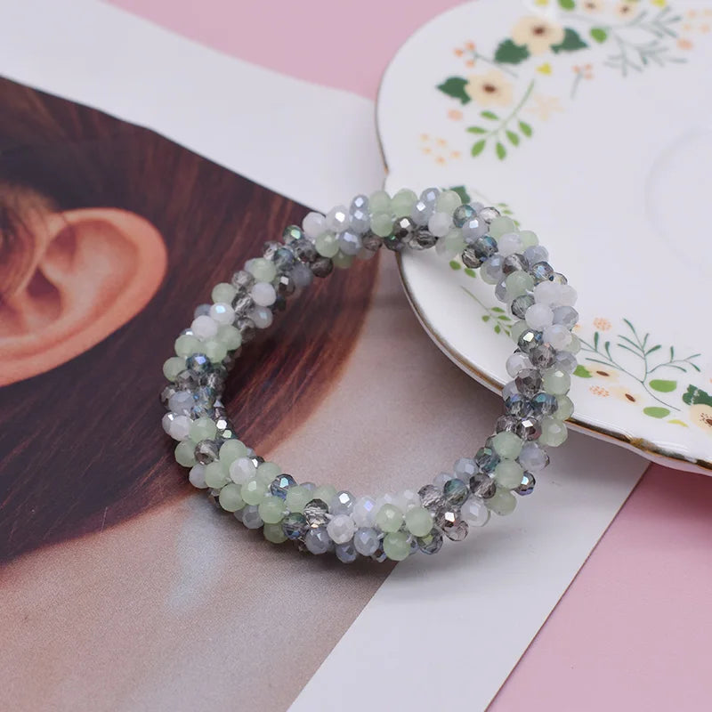 Mixed Color Trendy Glass Bead Bracelet Elastic Handmade Strand Bracelets for Women Gift New Hair Accessory Glass Beads Bracelet