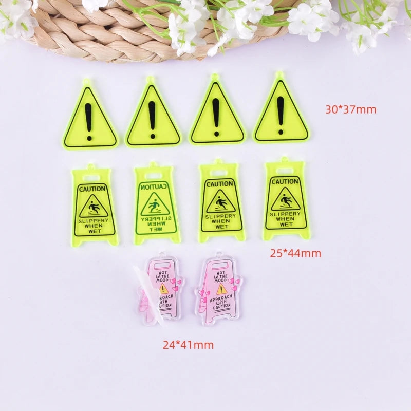 10pcs Beware of Wrestling Warning Signs Acrylic Charms Pendant for Women DIY Jewelry Making