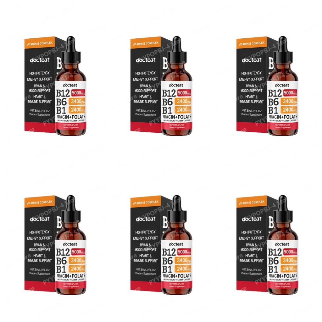 Docteat B Complex Drops 60ml High Potency B12 5000mcg Methylcobalamin Energy Brain Mood Heart Immune Support Non GMO Vegan