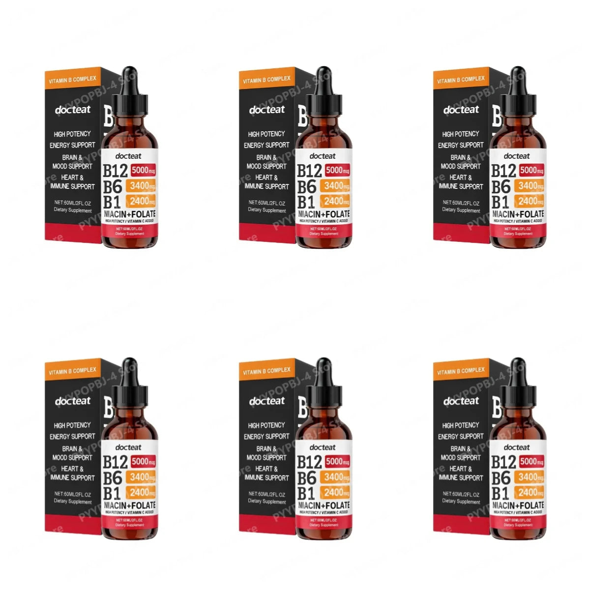 Docteat B Complex Drops 60ml High Potency B12 5000mcg Methylcobalamin Energy Brain Mood Heart Immune Support Non GMO Vegan