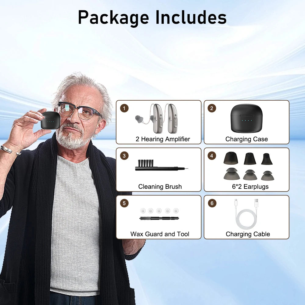 Hearing Aid for Deafness Self-Fitting OTC Hearing Aids Bluetooth Digital Sound Amplifier Portable Elderly Hearing Amplifier