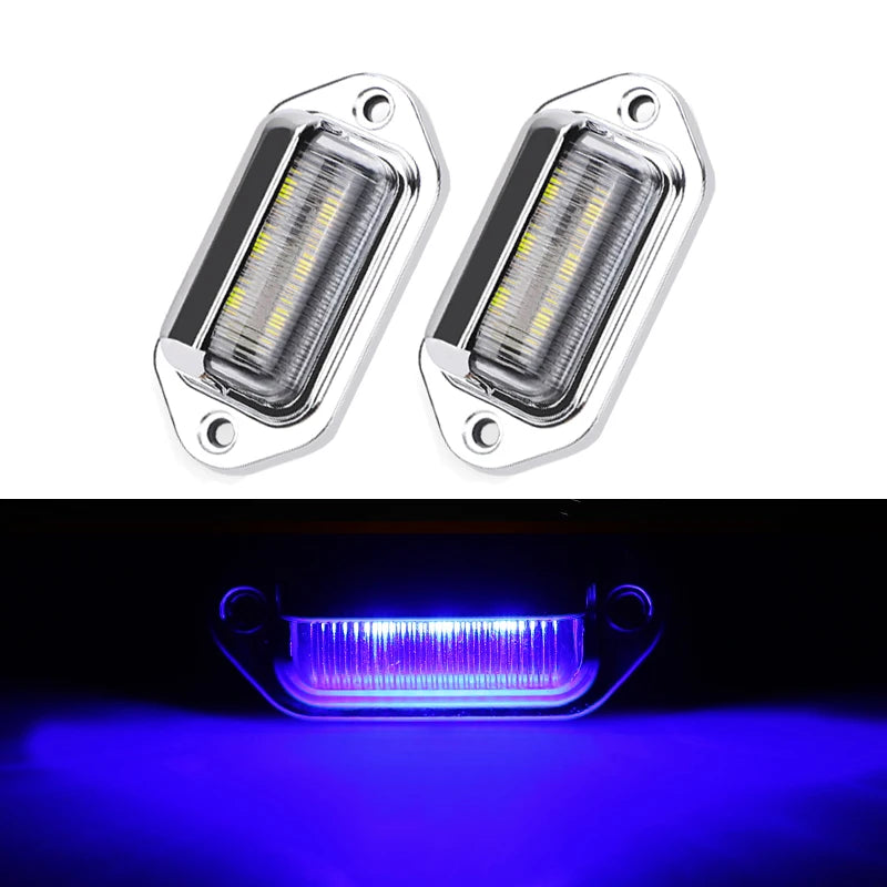 Universal Chrome LED Number Plate Light 12V 24V Rear Brake Light License Taillight for Cars Truck Wagon Van RV Motorcycle 6 Leds