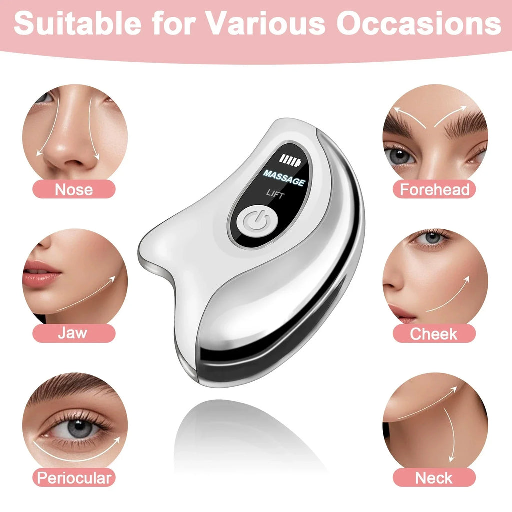 Electric Gua Sha Heated Device Red Blue Light Face Vibration Massager Scraping Board for Skin Rejuvenation Face Lifting Machine