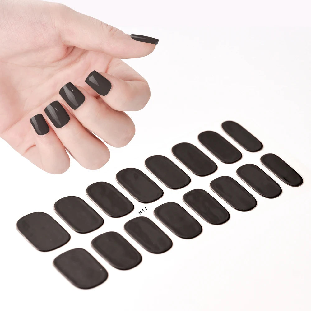 16Tips UV Semi Cured Nail Stickers White&Pink Lamp Gel Nail Polish Wraps Full Cover Adhesive Nails Decals Sliders Lamp Neede Y&F