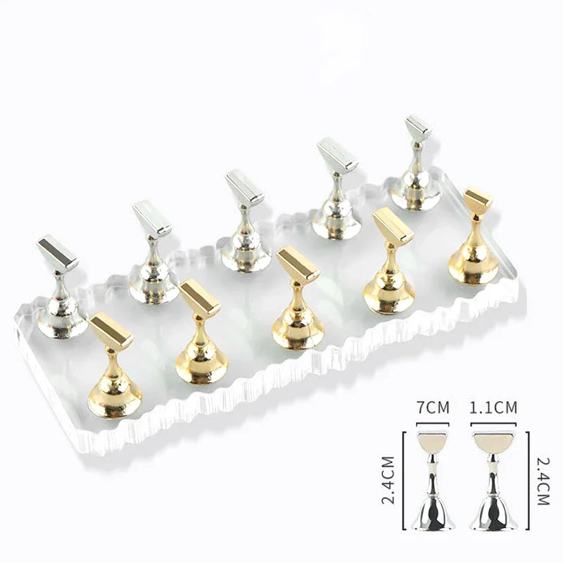 10/5Pcs Transparent Aurora Nail Stand Magnetic False Nail Tips Holder Press on Nails Display Rack Acrylic Nail Painting/Training