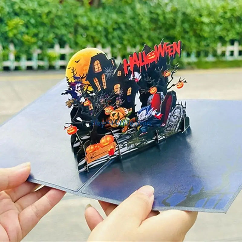 H7ED Halloween Themed Vampires Greeting Card Popup Haunting House Scene Party Supply Decoration