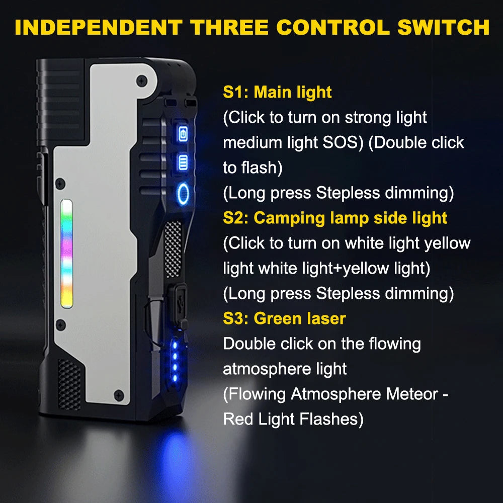 Asafee M20 Multi-functional Foldable Magnet Flashlight 3 Lighting Modes  Rechargeable Torch RGB Atmosphere LED  Work Flashlight