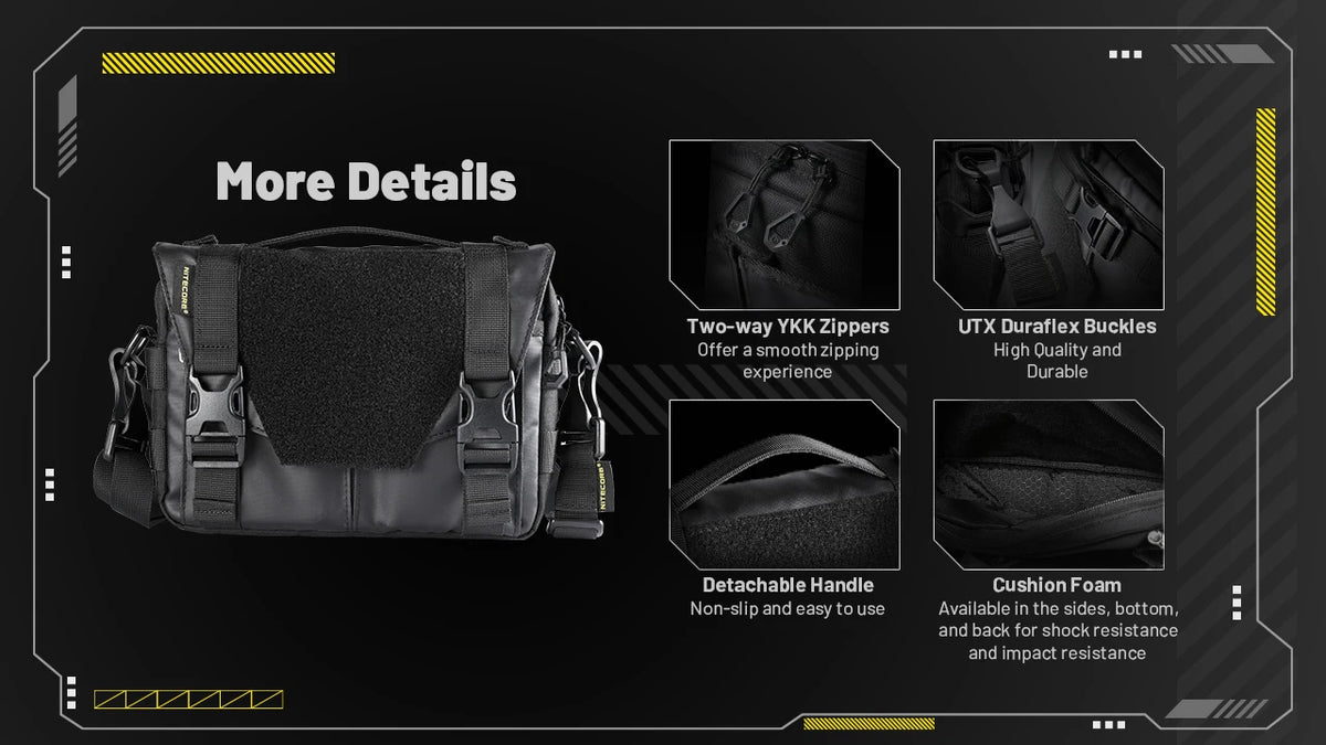 NITECORE SLB05 Sling Bag Handbag Waterproof 2L Large Capacity 600D Nylon Fabric