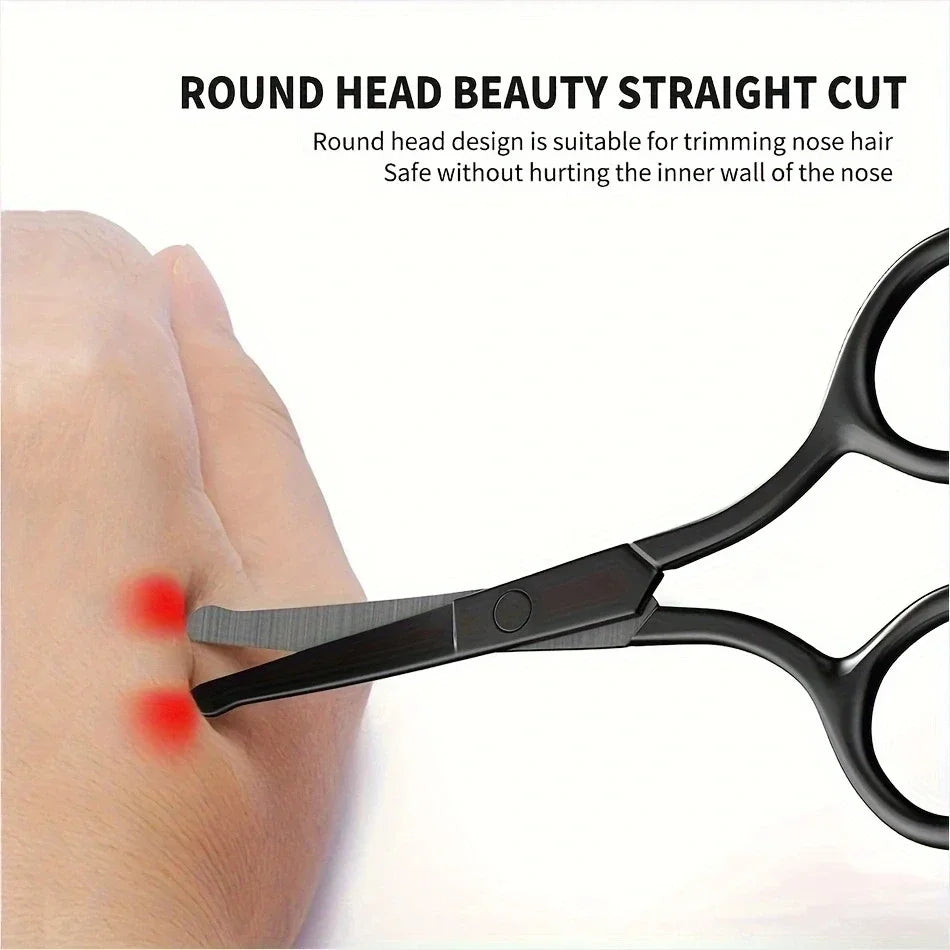 1PC Silver Mirror Light Black Round Head Safety Nose Hair Scissors Neutral Stainless Steel Scissors 2042