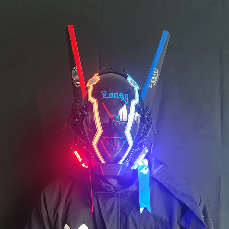 Cyber punk Mask LED Hairstyle Braid Halloween Christmas Role Playing Helmet Party Adult Gift ﻿