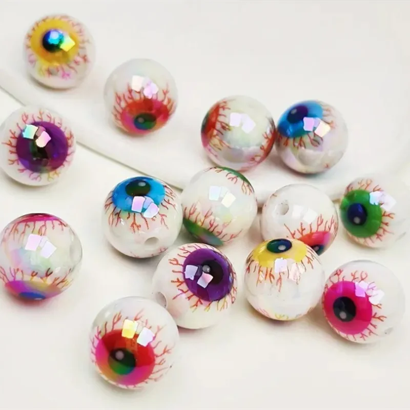 16MM 10pcs Random Mix Color Evil Eyeball Acrylic Loose Spacer Bead For DIY Halloween Decor Jewelry Necklace Bracelet Accessories