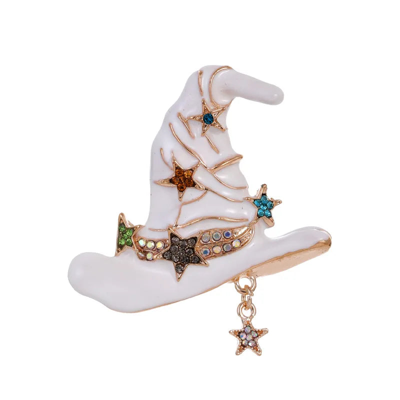 Halloween Witch Hat Brooch Terror Ghost Wizard Pin Metal Rhinestones Accessories For Men And Women Jewelry Gifts Wholesale