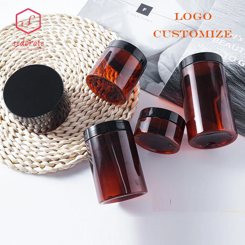 20/50pcs 50/100g Amber Plastic Jar Lucifugal Amber PET Cans 150g Empty Plastic Pot Storage Case Cosmetic Cream Box 250g Makeup