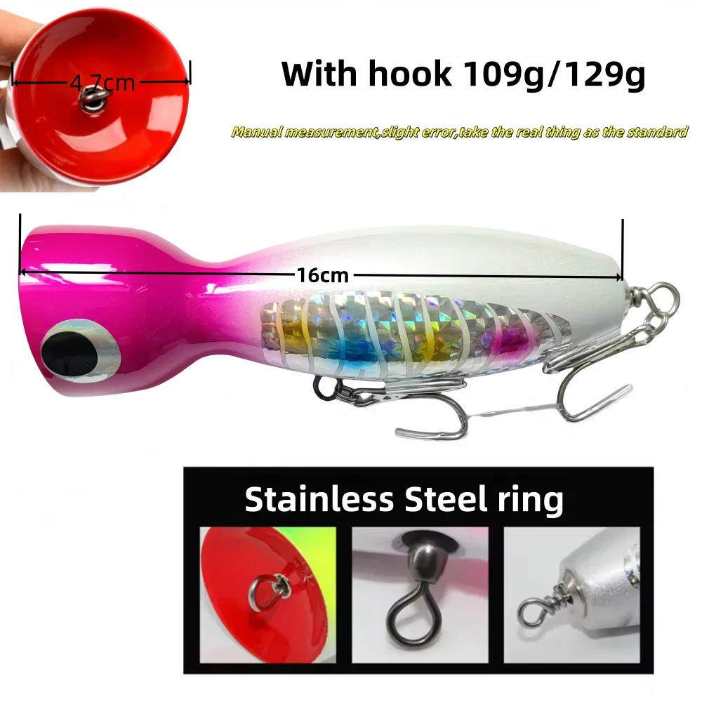 MUKUN -Big Game Popper Fishing Lures,Artificial Hard Bait for GT Saltwater Fishing,Topwater Wobbler,16cm 100g 120g