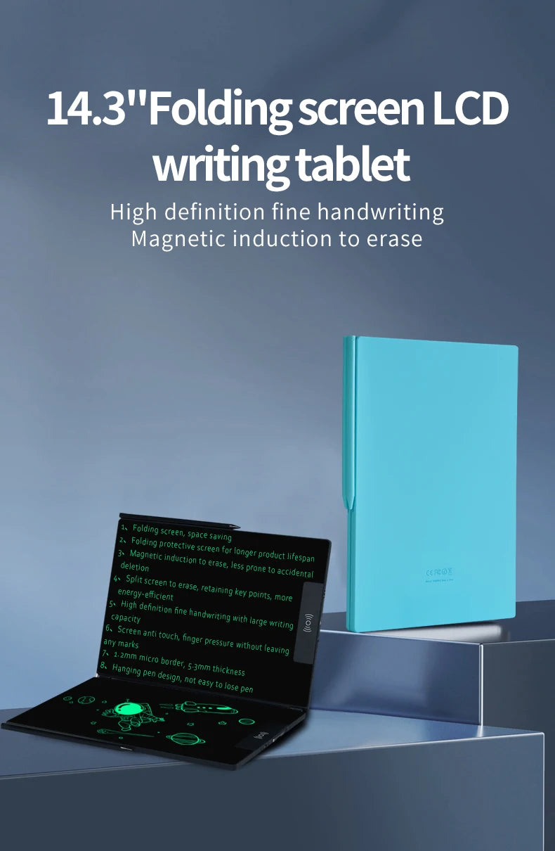 14.3-inch Folding Screen LCD Superfine Handwriting Writing Board Meeting Magnetic to Erase Drawings Tablet Split Screen