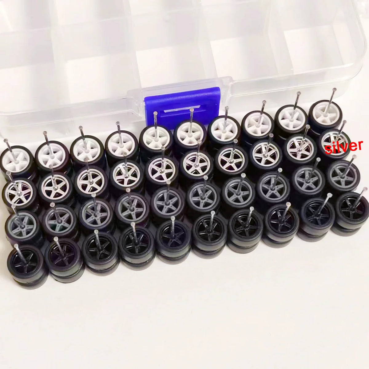 20 Sets 1/64 Alloy Car Wheels w Rubber Tires Axles for 1:64 Mini Model Cars Matchbox Domeka HW