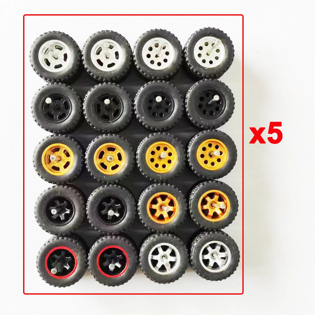 50 Sets 1/64 Wheels Pack with Rubber Tires Axles for 1:64 Matchbox Domeka Hotwheel Diecast Car Model Cars Wholesale