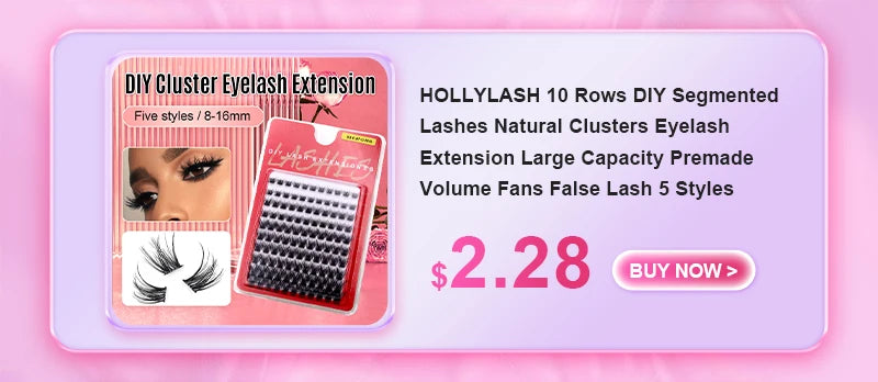 HOLLYLASH 96 Clusters DIY Self Adhesive Cluster Lashes Russian Volume False Eyelashes C Curl Natural Soft Individual Eyelashes