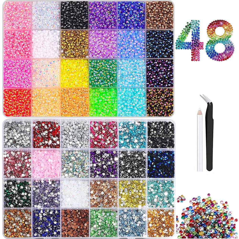 3/4/5mm 24-Color Bedazzling Kit Ab Resin Jelly Flat-Back Rhinestone Set Diamond Decoration Crystal Mixed Color Gems Suitable for DIY Phone Cases, Clothing, Water Bottles, Decorations, Crafts, Fabric Clothing, Shoes, Hats, Hol