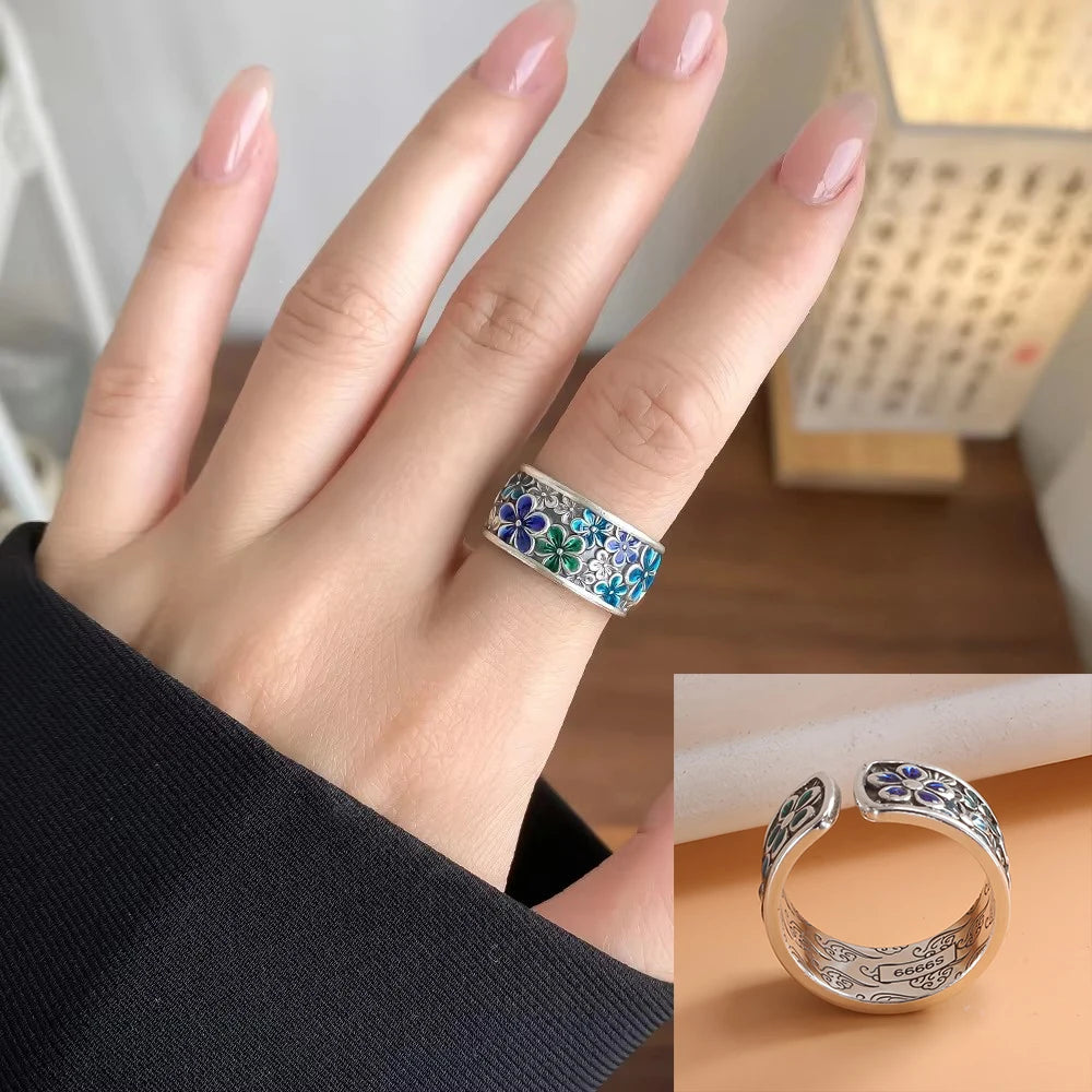 925 Sterling Silver Flower Geometry Ring For Women Girl Hollow Out Zircon Grace Wide Jewelry Gift Dropshipping