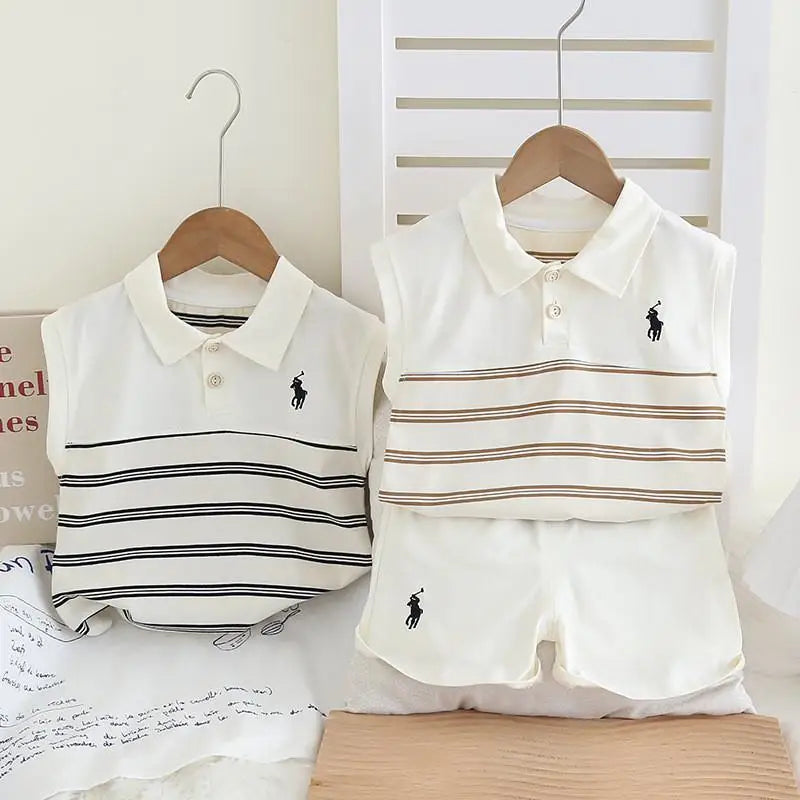 New Boys Clothing Children Summer Girls Sports Set Kids Striped Pattern T-Shirt Shorts 2pcs Outfits Children Tracksuits 0-5Year