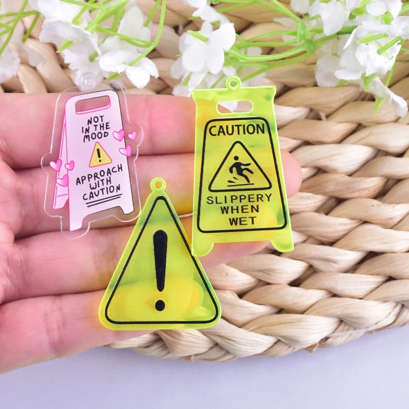 10pcs Beware of Wrestling Warning Signs Acrylic Charms Pendant for Women DIY Jewelry Making