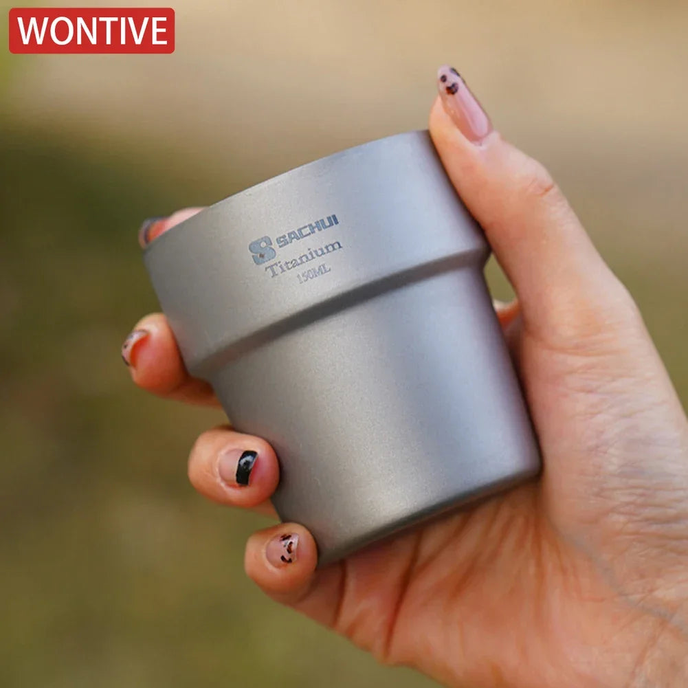 150ml Portable Outdoor Camping Titanium Coffee Mug Water Cup Double Wall Heat Insulation Teacup Home Kitchen Teaware Teacups