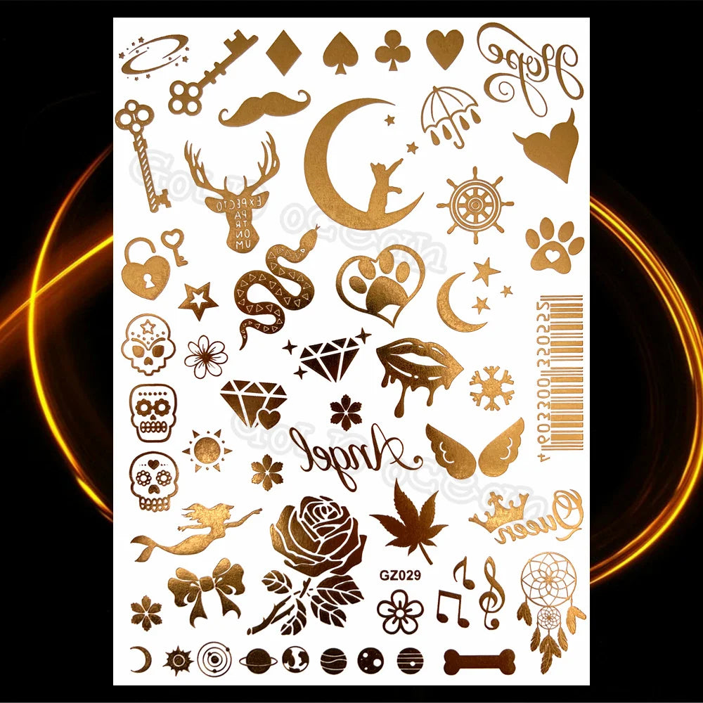 1PC Summer Style Men Women Body Art Gold Metallic Tattoo Sticker HYS-101 Chain Bracelet Fake Jewelry Waterproof Temporary Tattoo