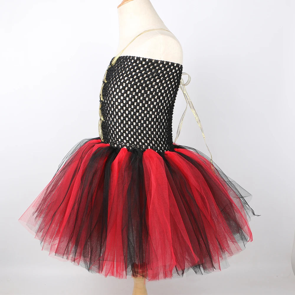 Girls Pirate Costume Kids Halloween Carnival Party Dress Up Clothes Black Red Toddler Girls Pirates Tulle Princess Tutu Dress