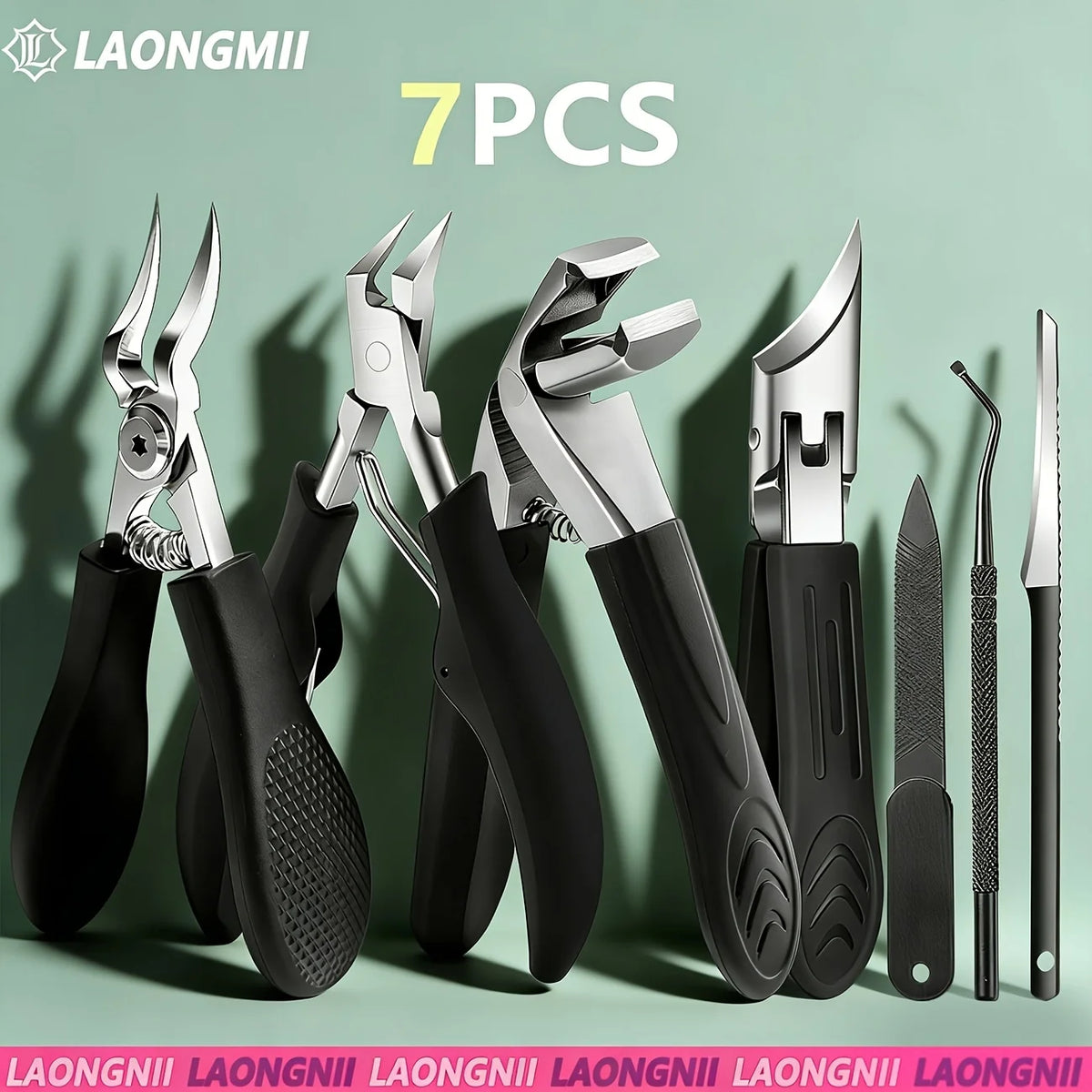 1/7pcs Professional Heavy Duty Nail Care Tool Set - Wide Jaw Nail Clippers with Convex for Thick Ingrown Toenails & Fingernails