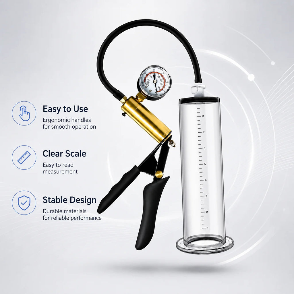 Men Adjustable Vacuum Training Kit with Transparent Acrylic Cylinder, Metal Pressure Dial, and Hand Pump for Home Use