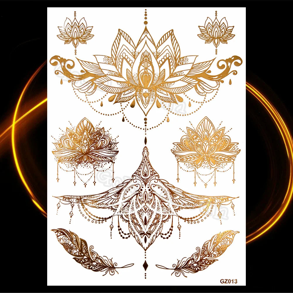 1PC Summer Style Men Women Body Art Gold Metallic Tattoo Sticker HYS-101 Chain Bracelet Fake Jewelry Waterproof Temporary Tattoo