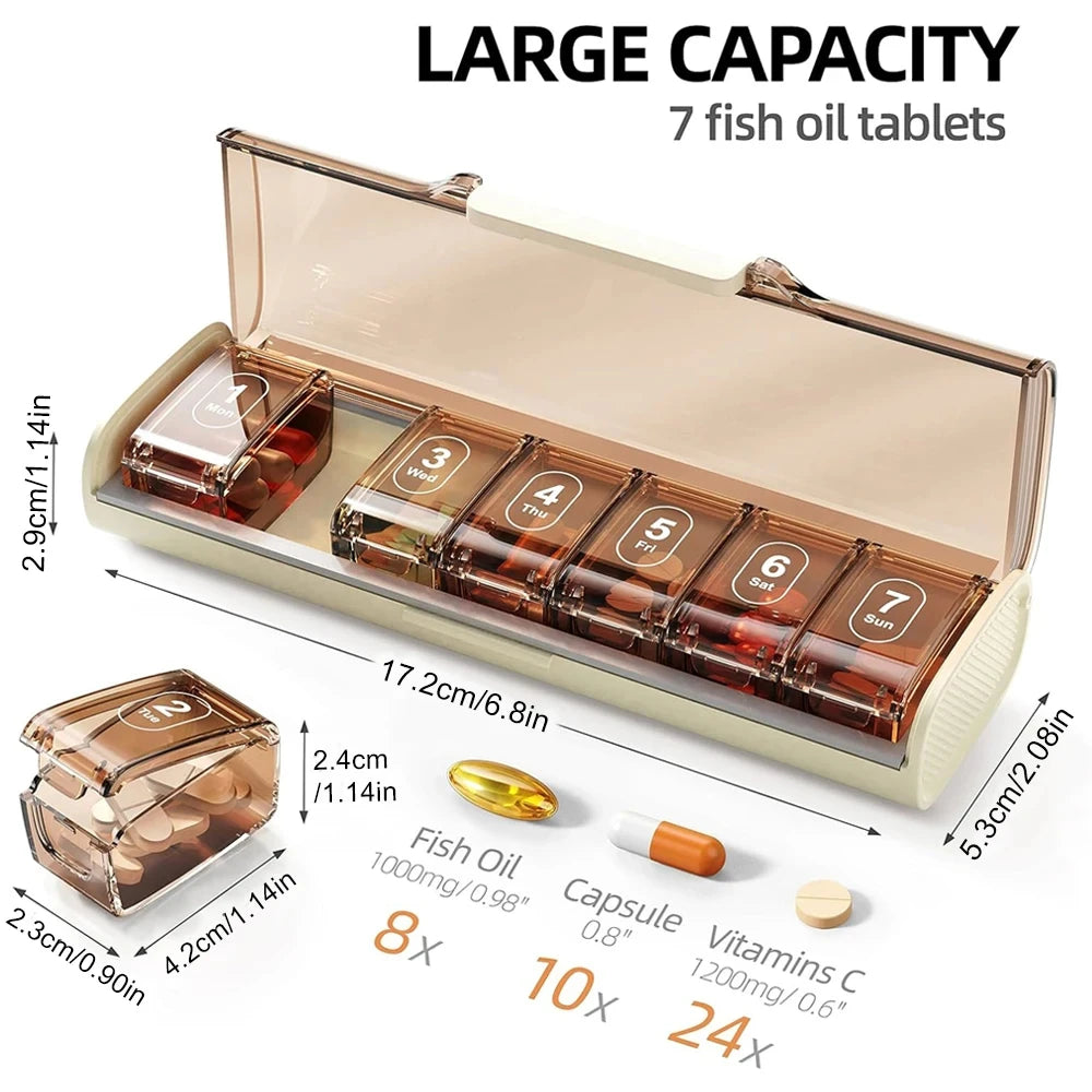1PCS Moisture-Proof Weekly Pill Organizer BPA Free Travel 7 Day Pill Box Case for Travel for Vitamins Supplements Medication