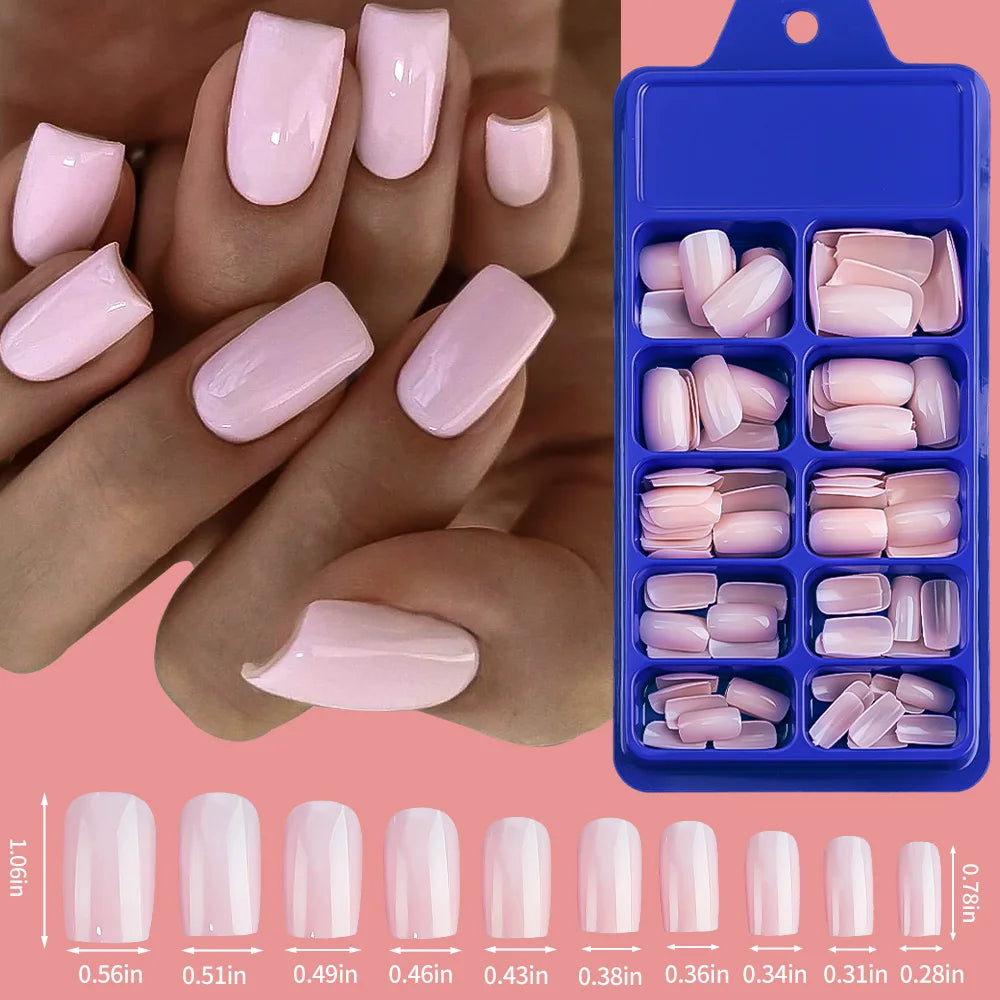 100pcs White Medium Square False Nails Full Cover Acrylic Artifical Fake Nail Tips Women Nail Decoration 10 Sizes Press On Nails