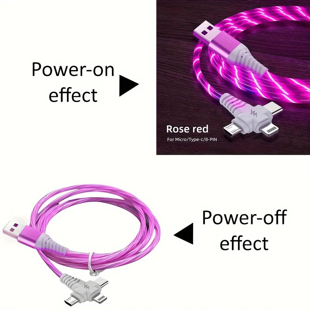 3 in 1 Flowing Glowing Light  Fast Charging Cable Micro  Type C for Iphone 14 13 12 11 Pro  Charging for  Data Line Charge Cord