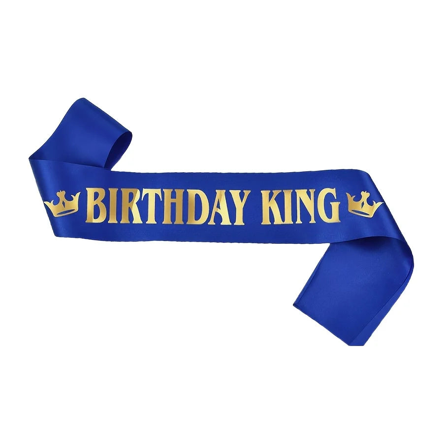1pc Gold Foil Black Satin Birthday King Sash Banner, Men & Boys Happy Birthday Fun Party Decor Accessory Supplies Favor Gift