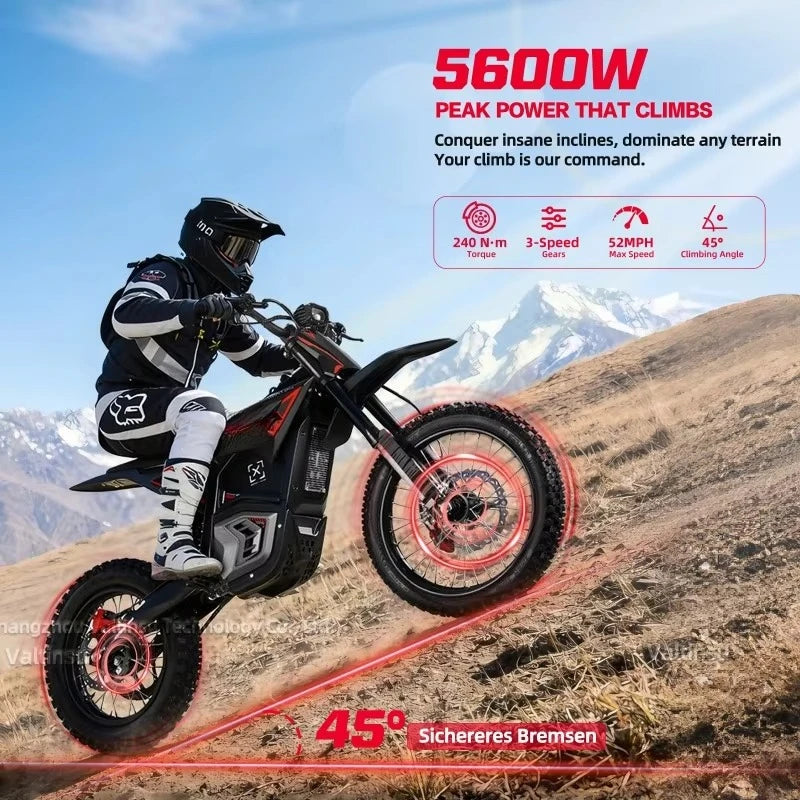 QQA Valtinsu Em5 Pro 60V5600W Off-Road Electric Motorcycle, High Speed Motorcycle, All Terrain Off-Road Motorcycle
