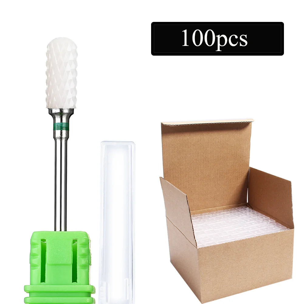 100pc/Set Nail Drill Bit Rotary Ceramic Bits Electric Manicure Milling Cutter For Machine Cuticle Remove Burr Nail Tool