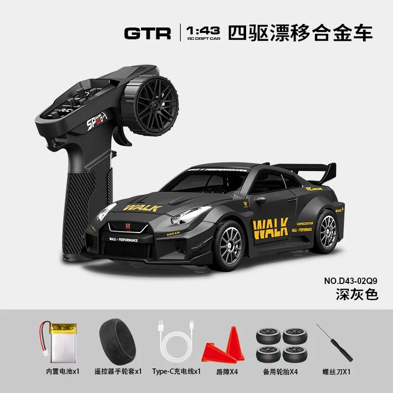 1:43 Scale RC 4WD Drift Alloy Car with Gyro Remote Control Toy for Boys Children's Christmas And Halloween Gifts