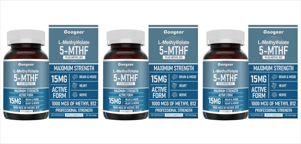 Googeer L Methylfolate 15mg + Methyl B12 1000mcg Active Folate B12 Support 60 Capsules