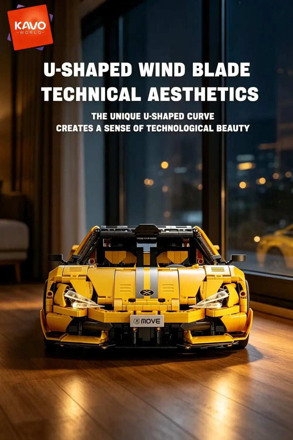 KAVOWORLD 2143pcs Yellow 1:10 Building Block Racing Car Sports Supercar Road Coupe Drift Vehicle Construction Kit with Movable Doors Adjustable Rear Wing DIY Assembly STEM Toys Home Desk Decor Hobby Christmas Halloween Birthd