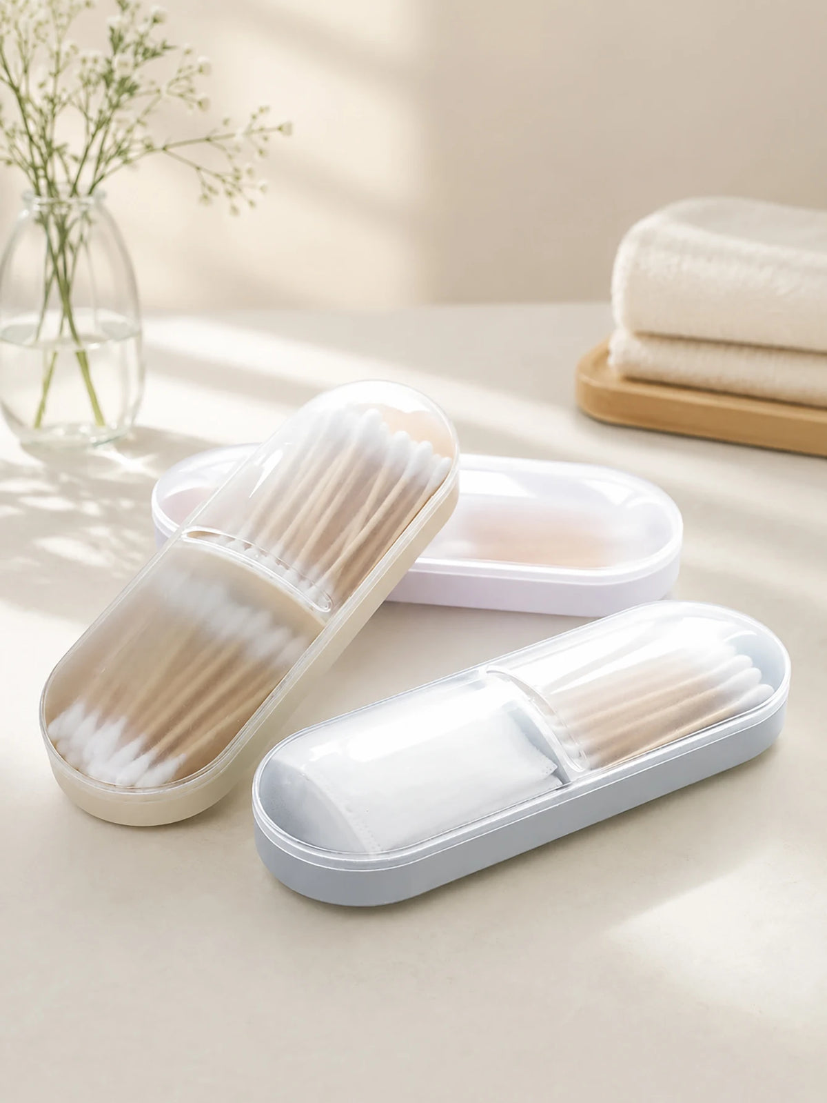 3pcs Travel Cleaning Swab Box, Travel Essentials, Plastic Container Dispenser, Portable Cleaning Swab & Makeup Pad Storage Box,