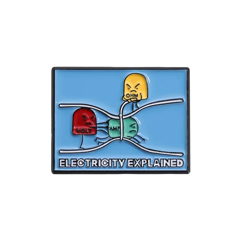Funny Electricity Explained Enamel Pins Custom Electromagnetic Phenomena Brooches Lapel Badges Cartoon Jewelry Gift for Friends