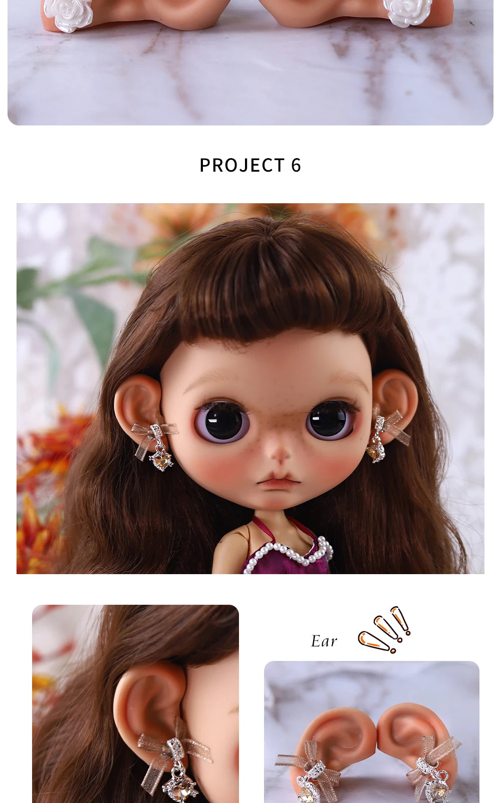 Blyth 1/6 Doll Ear: Hand-painted Ears with Rhinestone Texture and Openwork Design DIY Accessories for 30 cm Dolls